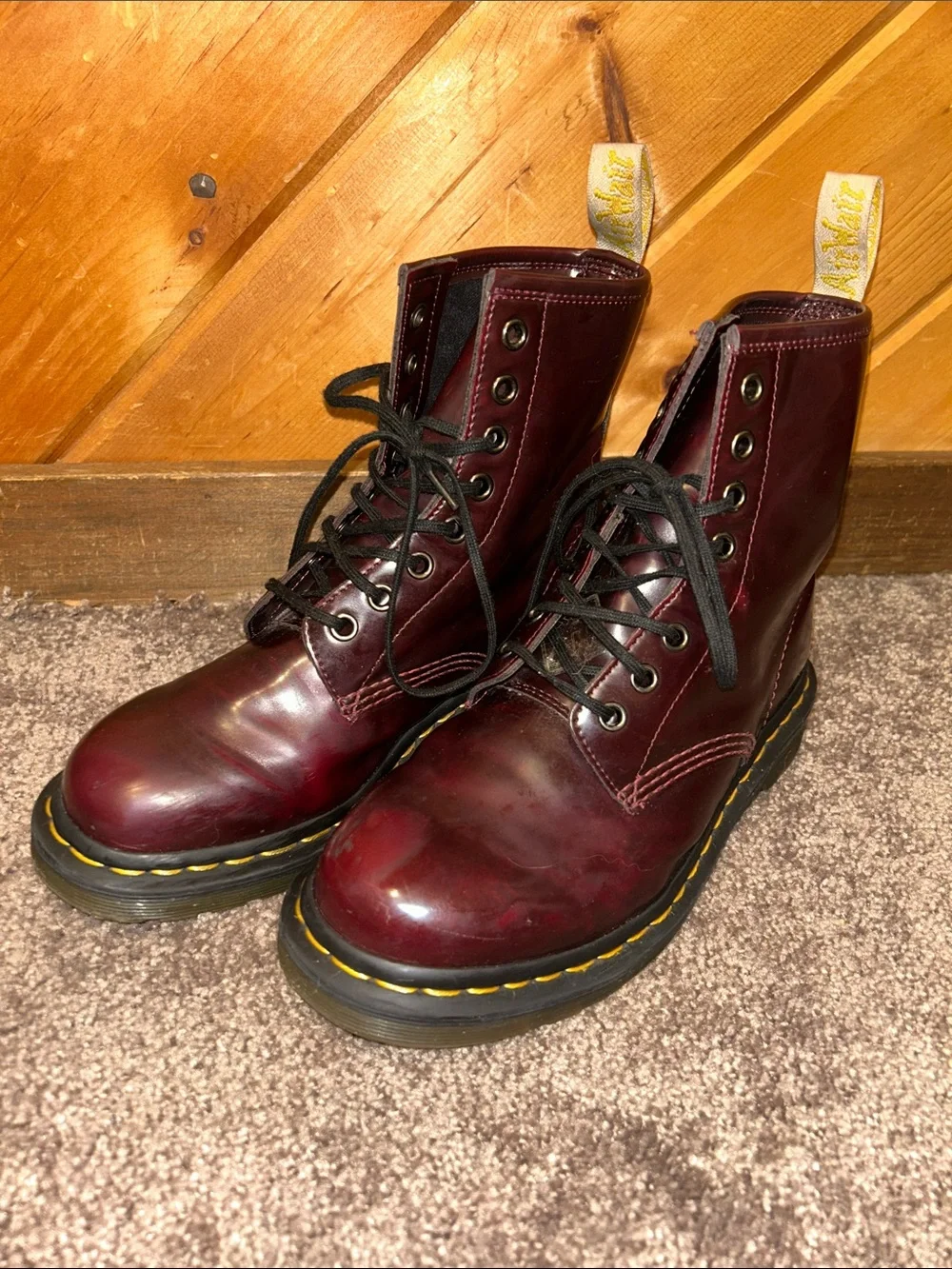 Dr Martens vegan 1460 cherry red Cambridge brush OG lace up unisex boots